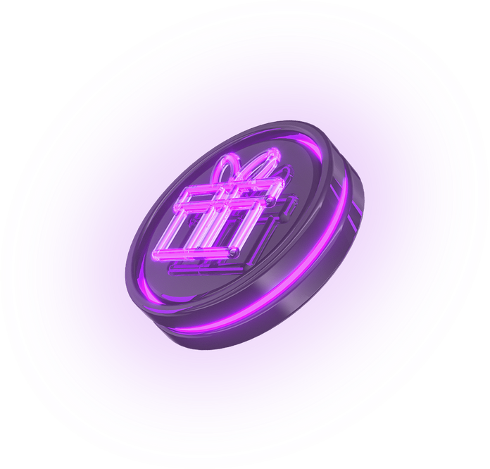 Neon coin with gift box 3d render